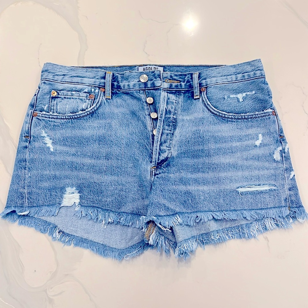 Agolde Light Blue Denim Shorts